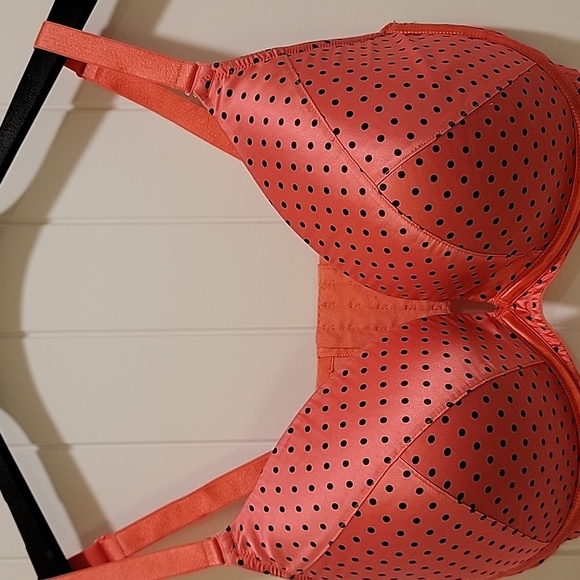Cacique Satin Pink Black Polka Dot Bra Size 42DD - Picture 5 of 5